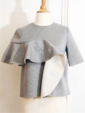 Marni Grey Ruffle Short Sleeve Top